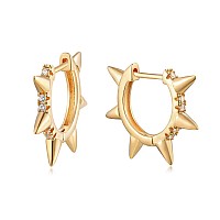 Myears Women Spike Earrings Gold Huggie Hoop Diamond Cz Inlay Sleeper 14K Gold Filled Tiny Boho Beach Simple Delicate Handmade H