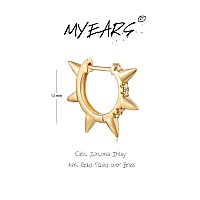 Myears Women Spike Earrings Gold Huggie Hoop Diamond Cz Inlay Sleeper 14K Gold Filled Tiny Boho Beach Simple Delicate Handmade H