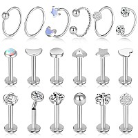 Onesing 18 Pcs 16G Tragus Earrings For Women Tragus Piercing Jewelry Cartilage Earring Tragus Earrings Studs Labret Jewelry Pier