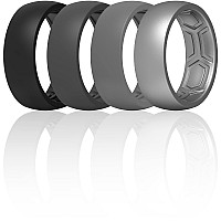 Thunderfit Silicone Rings For Men 4 Rings Breathable Patterned Design Wedding Bands 87Mm Black Dark Grey Grey Silver 14