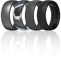 Thunderfit Silicone Rings For Men 4 Rings Breathable Patterned Design Wedding Bands 87Mm Grey Camo Black Dark Grey Dark M