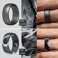 Thunderfit Silicone Rings For Men 4 Rings Breathable Patterned Design Wedding Bands 87Mm Grey Camo Black Dark Grey Dark M