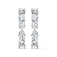 Swarovski Tennis Deluxe Womens Cuff Stud Pierced Earrings With White Crystal In A Rhodium Plated Setting