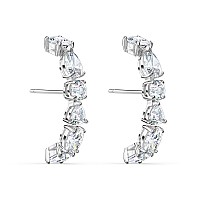 Swarovski Tennis Deluxe Womens Cuff Stud Pierced Earrings With White Crystal In A Rhodium Plated Setting