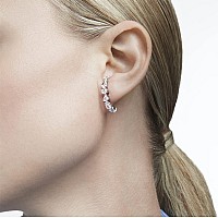 Swarovski Tennis Deluxe Womens Cuff Stud Pierced Earrings With White Crystal In A Rhodium Plated Setting