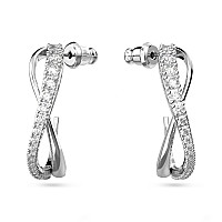 Swarovski Twist Rows Womens Mini Hoop Pierced Earrings With Sparkling Clear Crystal Pav On A Rhodium Plated Setting With Butt