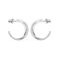 Swarovski Twist Rows Womens Mini Hoop Pierced Earrings With Sparkling Clear Crystal Pav On A Rhodium Plated Setting With Butt