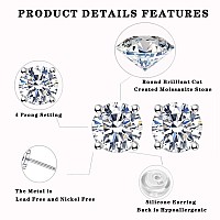 Moissanite Stud Earrings 2Ct 65Mm Df Color Brilliant Round Cut Lab Created Moissanite Earrings 18K White Gold Plated Silver Fr