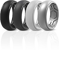 Thunderfit Silicone Rings For Men 4 Rings Breathable Edition Step Edge Rubber Engagement Bands 84Mm Width Black Light Gre