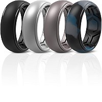 Thunderfit Silicone Rings For Men 4 Rings Breathable Edition Step Edge Rubber Engagement Bands 84Mm Width Black Brass Si