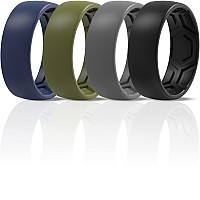 Thunderfit Silicone Rings For Men 4 Rings Breathable Patterned Design Wedding Bands 8Mm Black Dark Blue Olive Dark Grey 9