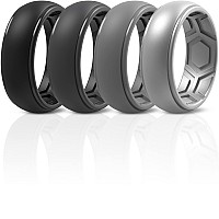 Thunderfit Silicone Rings For Men 4 Rings Breathable Edition Step Edge Rubber Engagement Bands 84Mm Width Black Dark Grey