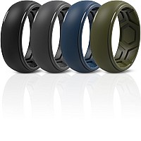 Thunderfit Silicone Rings For Men 4 Rings Breathable Edition Step Edge Rubber Engagement Bands 84Mm Width Black Dark Blue