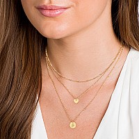 Aisansty Layered Gold Heart Initial Necklaces For Women Girls 14K Gold Plated Handmade Dainty Tiny Heart Personalized Letter Coi