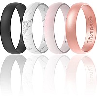 Thunderfit Silicone Wedding Ring For Men Women 1 Ring Rubber Engagement Bands 4Mm Black Marble Light Pink Mix Rose Gol