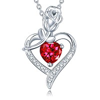 Agvana July Birthstone Jewelry Mothers Day Gifts For Mom Ruby Necklace For Women Sterling Silver Rose Flower Heart Pendant Neckl