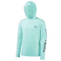 Bassdash Upf 50 Menas Uv Sun Protection Long Sleeve Performance Fishing Hoodie Hooded Shirts Seafoamvivid Blue Logo 3Xlarge