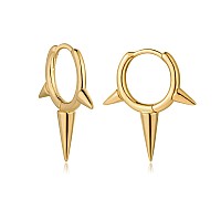 Myears Women Spike Earrings Gold Huggie Hoop Trio Cone 14K Gold Filled Small Simple Handmade Hypoallergenic Everyday Geometric J