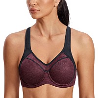 Syrokan Womens Full Support High Impact Racerback Lightly Lined Underwire Sports Bra Dark Red Flower Ash 42C