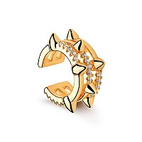 Myears Women Ear Cuff Earring Gold Non Pierced Cartilage 3 Split Stripe Band Spike Clip On Wrap Hoop Diamond Cz 14K Gold Filled