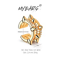 Myears Women Ear Cuff Earring Gold Non Pierced Cartilage 3 Split Stripe Band Spike Clip On Wrap Hoop Diamond Cz 14K Gold Filled