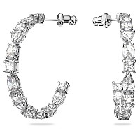 Swarovski Tennis Deluxe Womens Hoop Pierced Earrings With White Crystal In A Rhodium Plated Setting