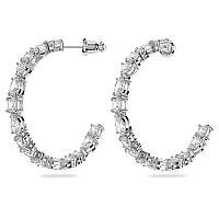 Swarovski Tennis Deluxe Womens Hoop Pierced Earrings With White Crystal In A Rhodium Plated Setting