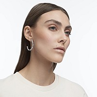 Swarovski Tennis Deluxe Womens Hoop Pierced Earrings With White Crystal In A Rhodium Plated Setting