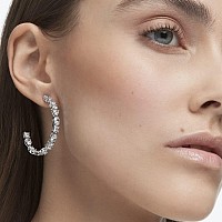 Swarovski Tennis Deluxe Womens Hoop Pierced Earrings With White Crystal In A Rhodium Plated Setting