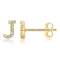 J Initial Earrings Small Alphabet Earrings For Women 14K Gold Plated Cz Hypoallergenic Tiny Initial Letter Studs Earrings For