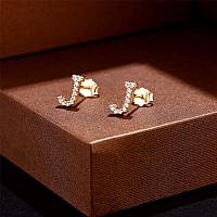 J Initial Earrings Small Alphabet Earrings For Women 14K Gold Plated Cz Hypoallergenic Tiny Initial Letter Studs Earrings For