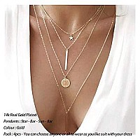 Turandoss Layered Gold Necklaces For Women 14K Gold Layered Necklace 4 Necklaces Layered Gold Delicate Star Necklace Minimalis