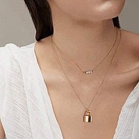 Layered Lock Necklace For Women 14K Gold Plated Dainty Pearl Layered Lock Necklace For Women Layering Interlocking Infinity Loc