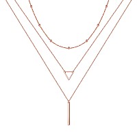 Turandoss Layered Rose Gold Necklaces For Women 14K Rose Gold Layered Rose Gold Triangle Necklace Multi Layered Necklaces For W