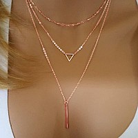 Turandoss Layered Rose Gold Necklaces For Women 14K Rose Gold Layered Rose Gold Triangle Necklace Multi Layered Necklaces For W