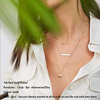 Turandoss Gold Layered Necklaces For Women 14K Gold Plated Disc Bar Dainty Handmade Hammered Layered Necklaces For Women