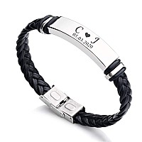 Edsg Personalized Mens Bracelet Engraved Leather Bracelets Gift For Him Customised Monogram Birthday Wedding Christmas Fathe