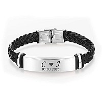 Edsg Personalized Mens Bracelet Engraved Leather Bracelets Gift For Him Customised Monogram Birthday Wedding Christmas Fathe