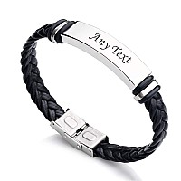 Edsg Personalized Mens Bracelet Engraved Leather Bracelets Gift For Him Customised Monogram Birthday Wedding Christmas Fathe