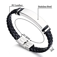 Edsg Personalized Mens Bracelet Engraved Leather Bracelets Gift For Him Customised Monogram Birthday Wedding Christmas Fathe