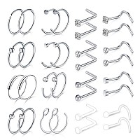 Modrsa 18G Nose Rings Hoop Surgical Steel Studs Screw Lshaped Stud Tragus Cartilage Helix Earrings Hoop 28Pcs Nose Piercing Jew