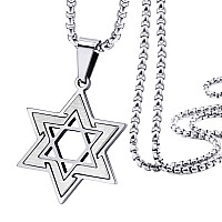 555Jewelry 2 Tone Stainless Steel Star Of David Necklace For Men Boys Box Chain Star Of David Necklace For Women Small Jewis