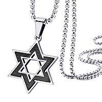 555Jewelry 2 Tone Stainless Steel Star Of David Necklace For Men Boys Box Chain Star Of David Necklace For Women Small Jewis