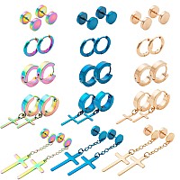 Newitin 15 Pairs Stainless Steel Stud Earrings For Men Hypoallergenic Earrings Cross Earrings Unisex Punk Earrings Men Earrings