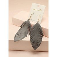 Large Genuine Soft Leather Handmade Fringe Feather Lightweight Tear Drop Dangle Color Earrings For Women Girls Fashion Grey