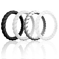 Roq Silicone Rubber Wedding Rings For Women Thin Braided Stackable Rubber Silicone Wedding Band Bridal Jewelry Set Anniversar