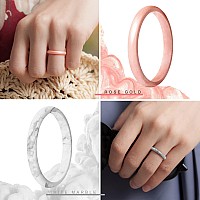 Thunderfit Womens Band Rings Thin And Stackable Silicone Rings Wedding Ring For Women 4 Rings Rose Gold Light Pink Marble