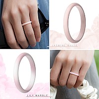 Thunderfit Womens Band Rings Thin And Stackable Silicone Rings Wedding Ring For Women 4 Rings Rose Gold Light Pink Marble