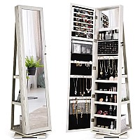 Charmaid 360 Swivel Jewelry Armoire With Higher Full Length Mirror Standing Lockable Jewelry Cabinet Organizer With Large Stora