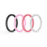 Thunderfit Thin And Stackable Silicone Rings 4 Rings Women Silicone Wedding Bands Diamond Pattern Width 25Mm Thickness